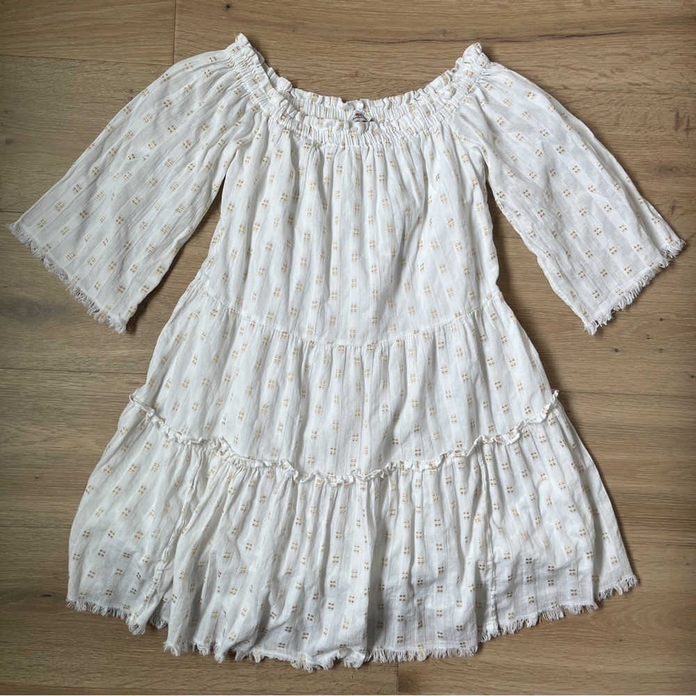 Vineyard Vines LUREX DOBBY OFF THE SHOULDER Dress White Gold XS *F13